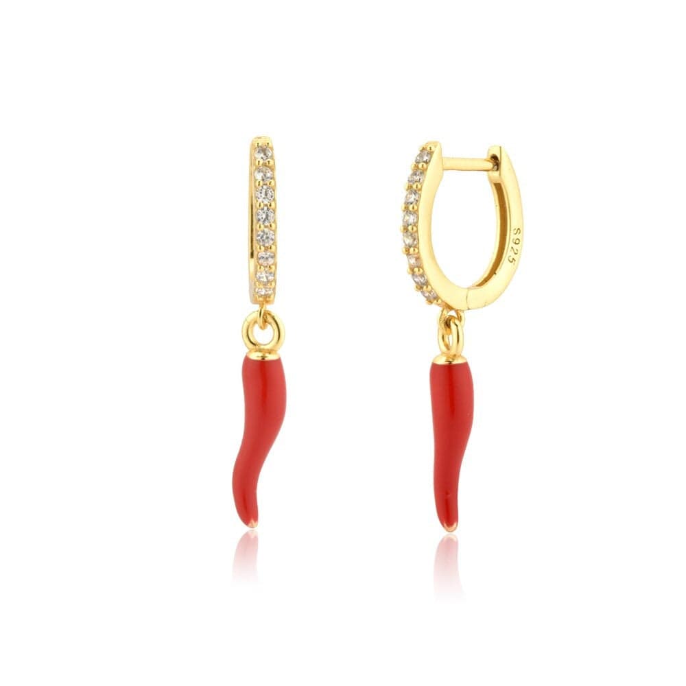 melomelo Red / Gold Bogy - Chilli Charm Crystal Pavé Huggy Earrings