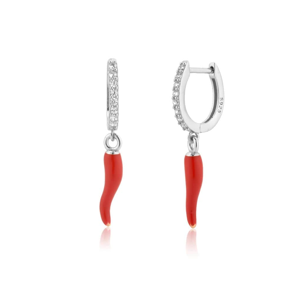 melomelo Red / Silver Bogy - Chilli Charm Crystal Pavé Huggy Earrings