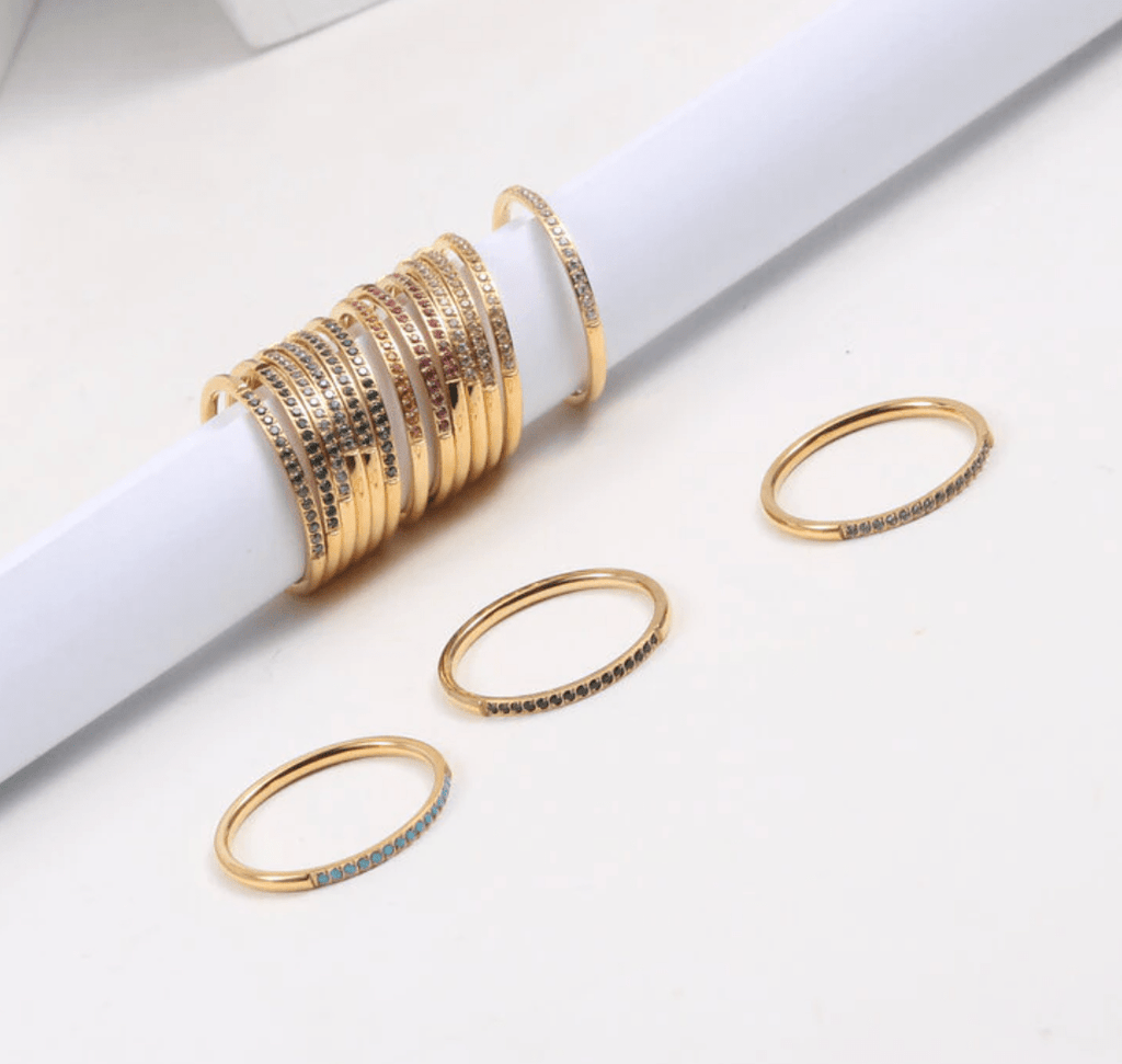 melomelo Rimini - Dainty Multi-Colour Gold Stacking Rings