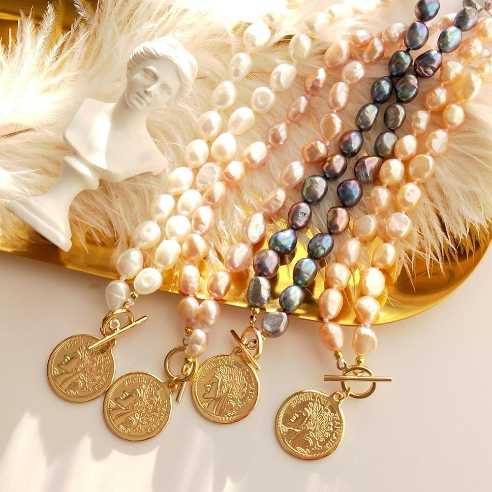 melomelo Roman Coin Pearl Necklace