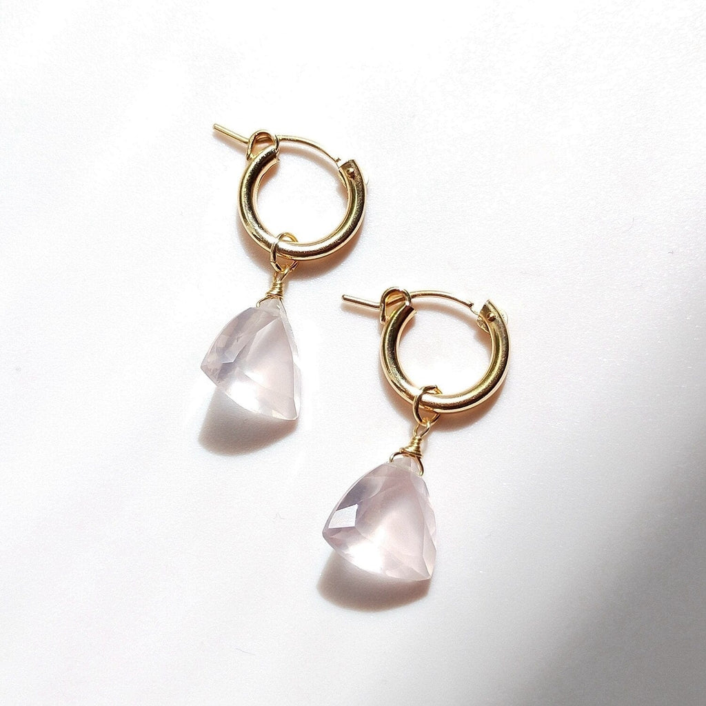 melomelo Rose Quartz Triangle Cut Hoop Earrings