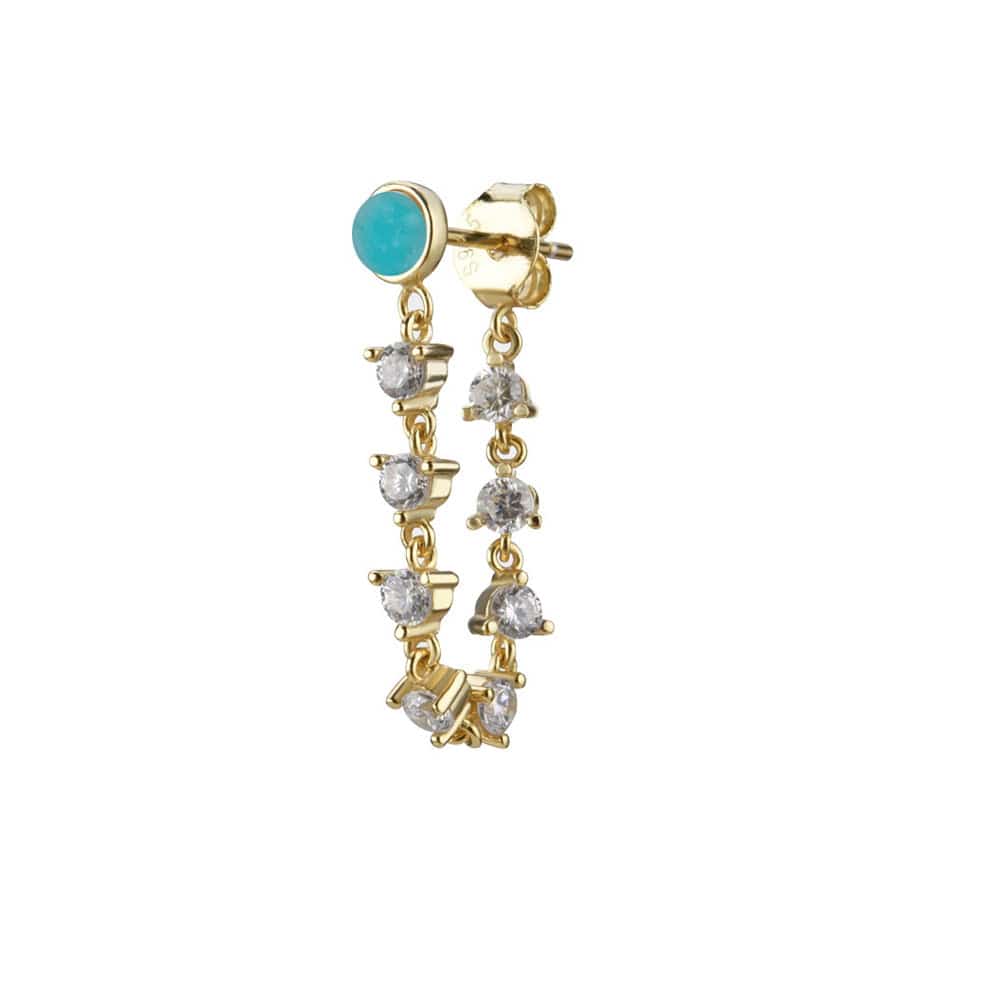 melomelo Round - Turquoise (1pcs) Romochka - Emaille Heart & Pearl Tassel Chain Stud Earrings