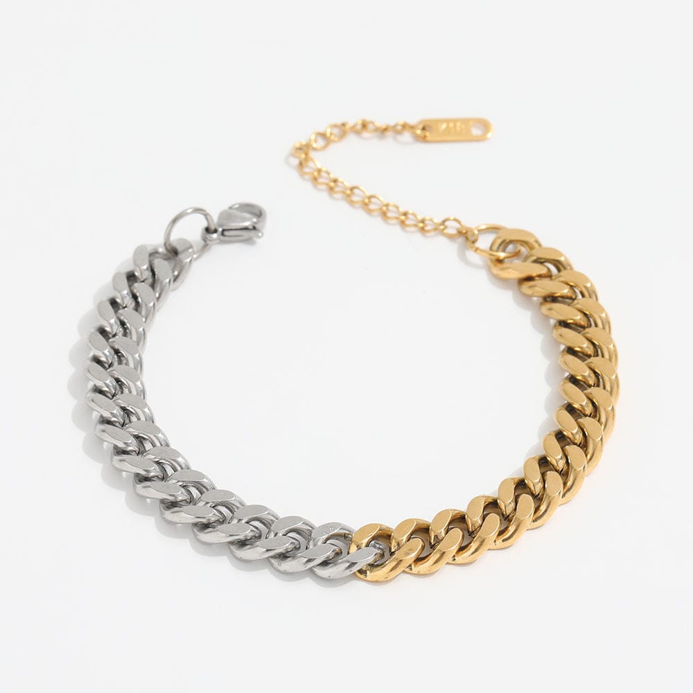 melomelo Sally - Duo Cuban Chain Bracelet Gold Silver 6mm, 8mm