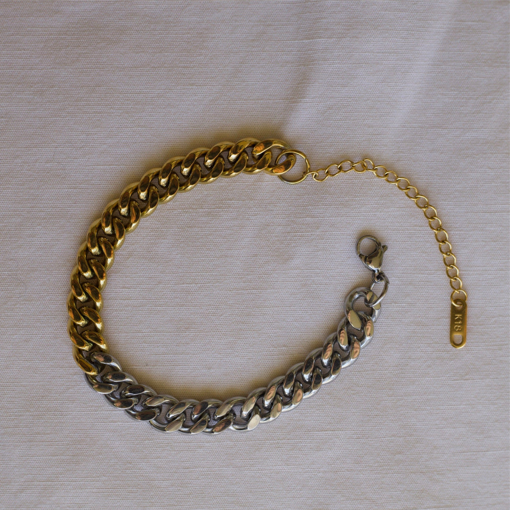 melomelo Sally - Duo Cuban Chain Bracelet Gold Silver 6mm, 8mm