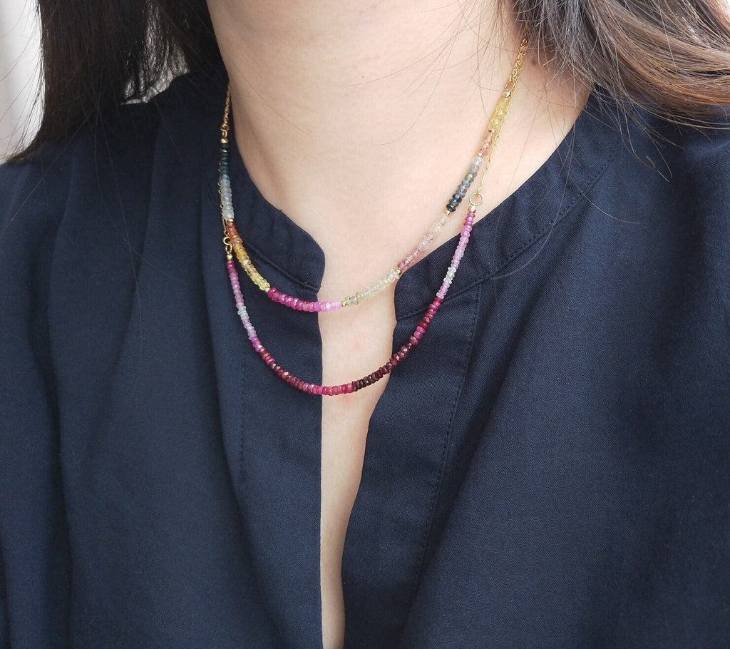 melomelo Sapphire / Ruby Ombre Gemstone Necklace