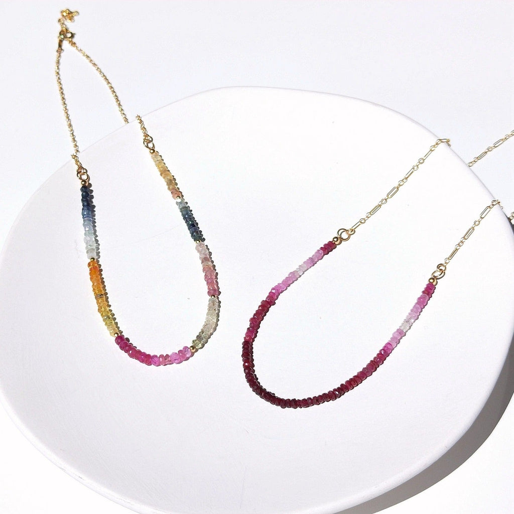 melomelo Sapphire / Ruby Ombre Gemstone Necklace