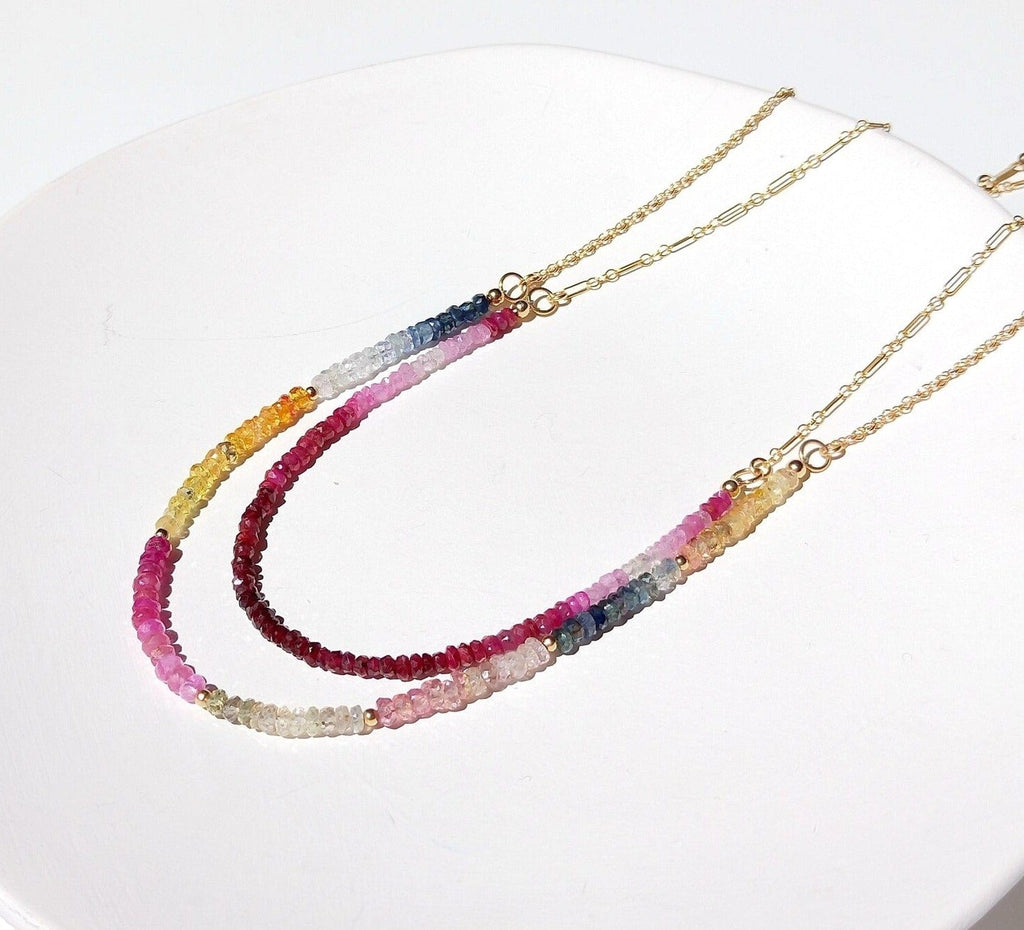 melomelo Sapphire / Ruby Ombre Gemstone Necklace