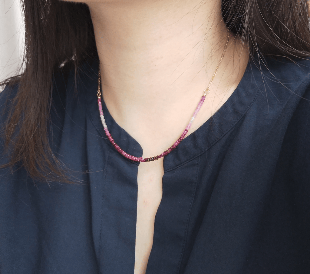 melomelo Sapphire / Ruby Ombre Gemstone Necklace