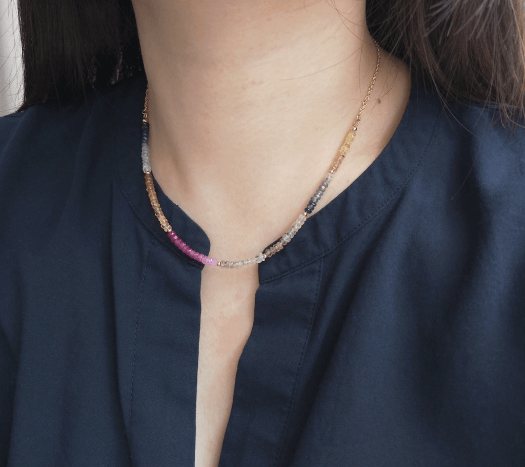 melomelo Sapphire / Ruby Ombre Gemstone Necklace