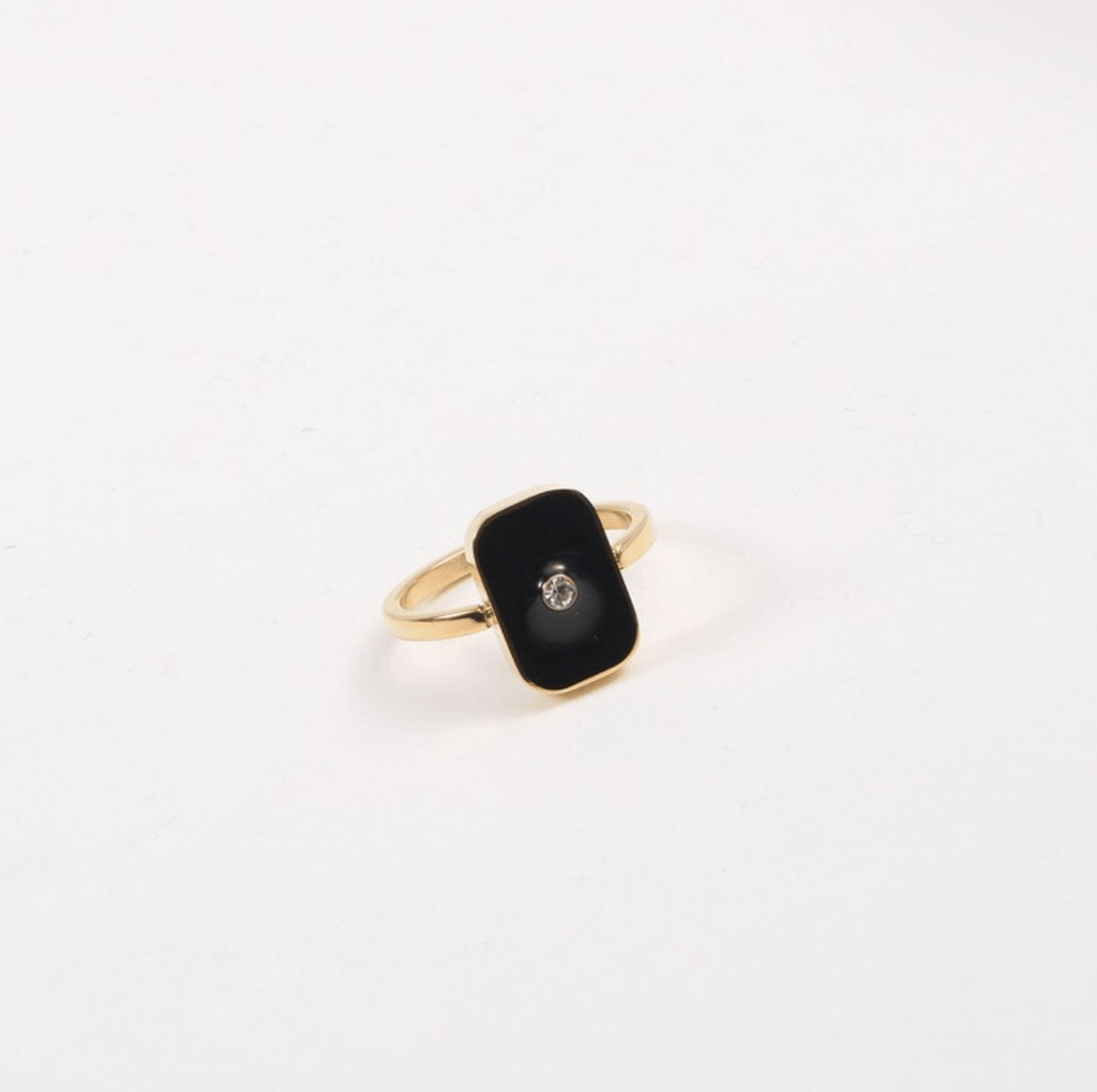 melomelo Sascha - Geometric Black Enamel Square Ring