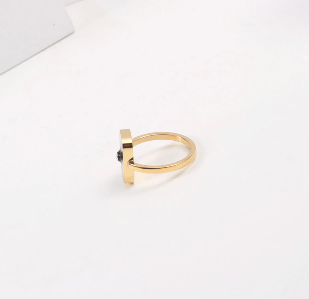 melomelo Sascha - Geometric Black Enamel Square Ring