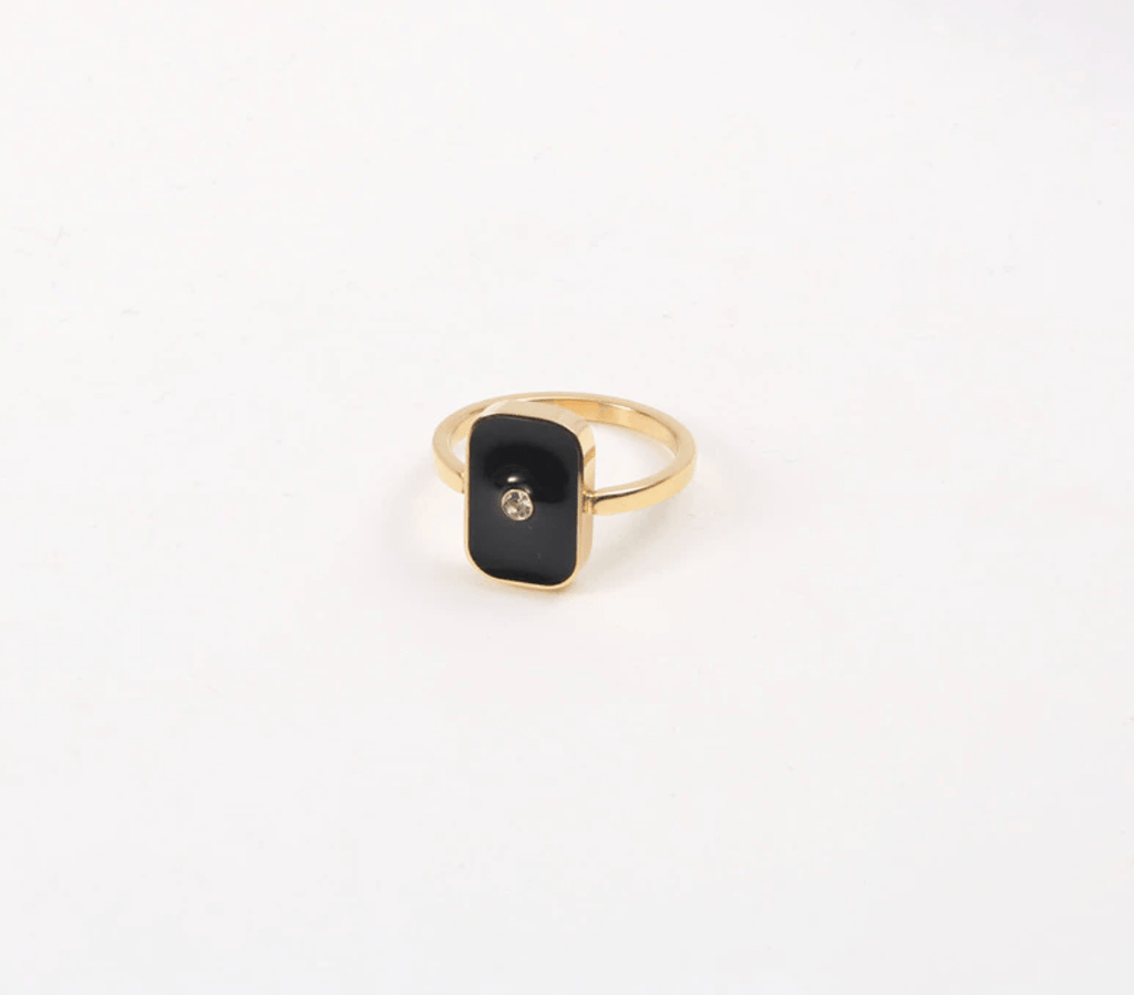 melomelo Sascha - Geometric Black Enamel Square Ring