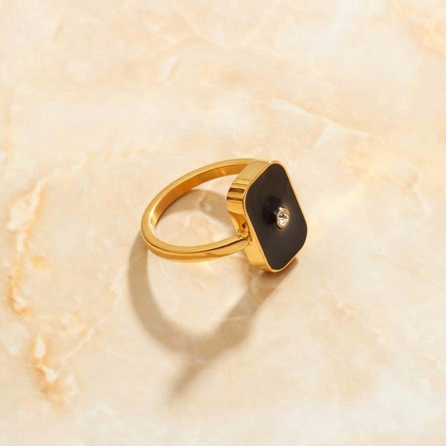 melomelo Sascha - Geometric Black Enamel Square Ring