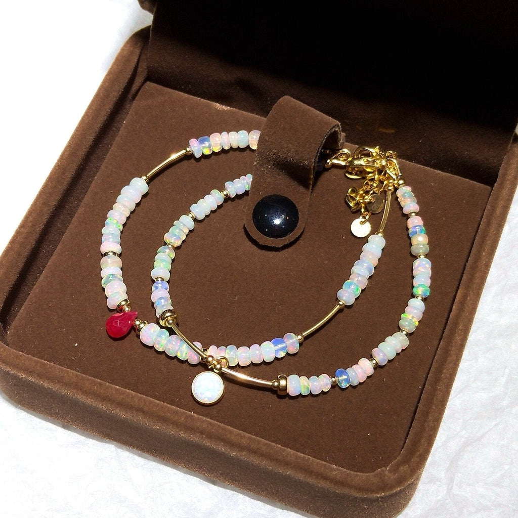 melomelo Set of 2 Ethiopian Opal & Ruby Bracelet