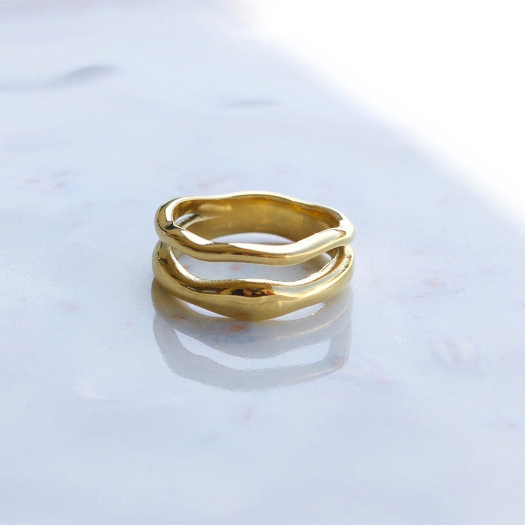 melomelo Shantina - Double Layer Wave Gold Stacking Ring