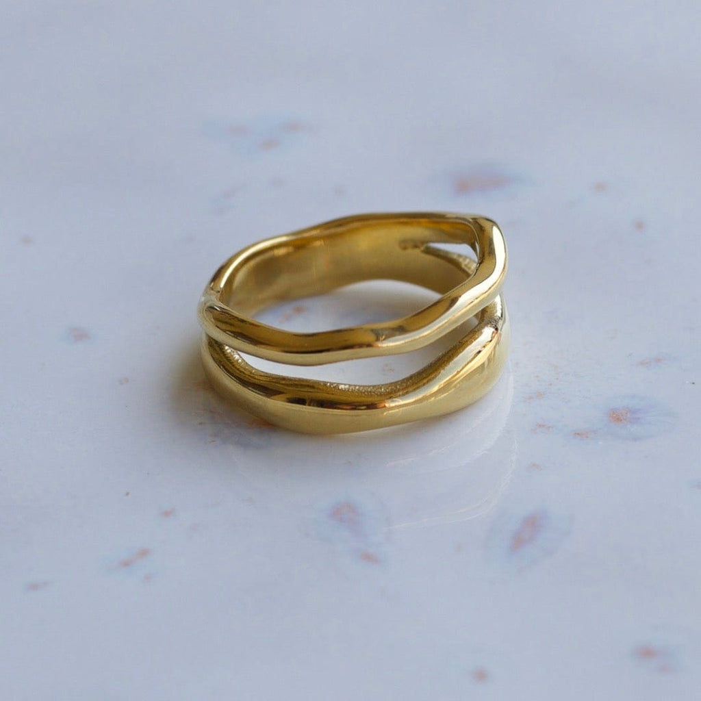 melomelo Shantina - Double Layer Wave Gold Stacking Ring