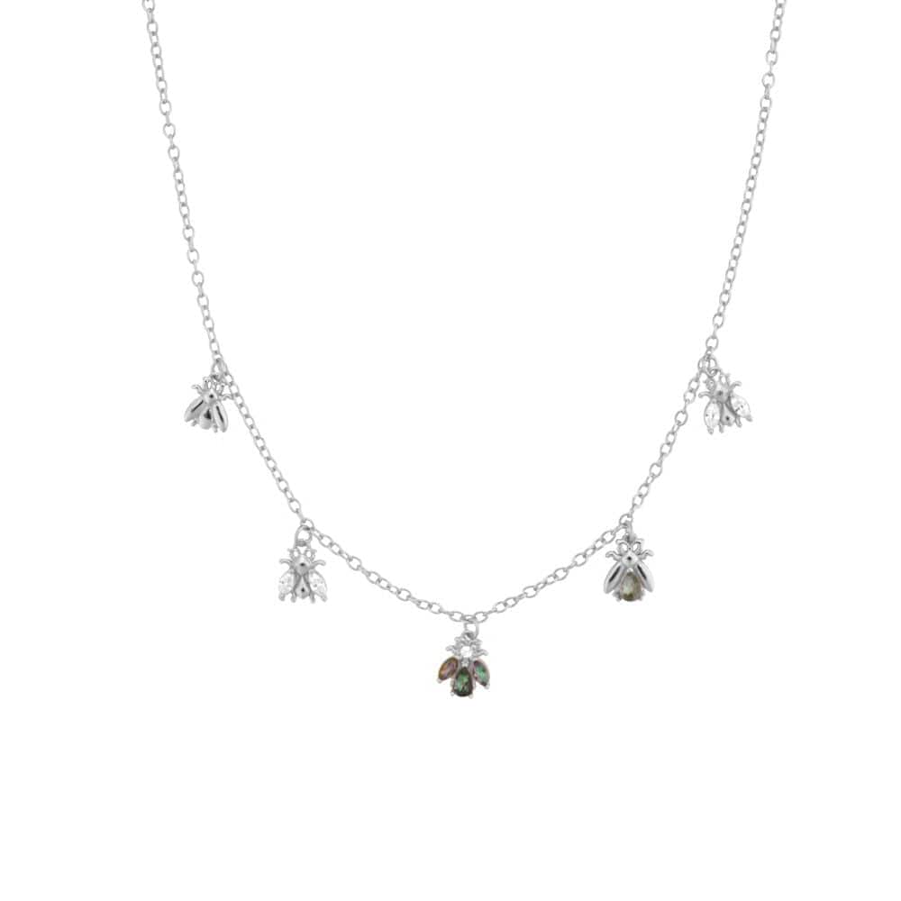 melomelo Silver / Blue Geneve - Honey Bee Crystal Multi Charm Choker Necklace