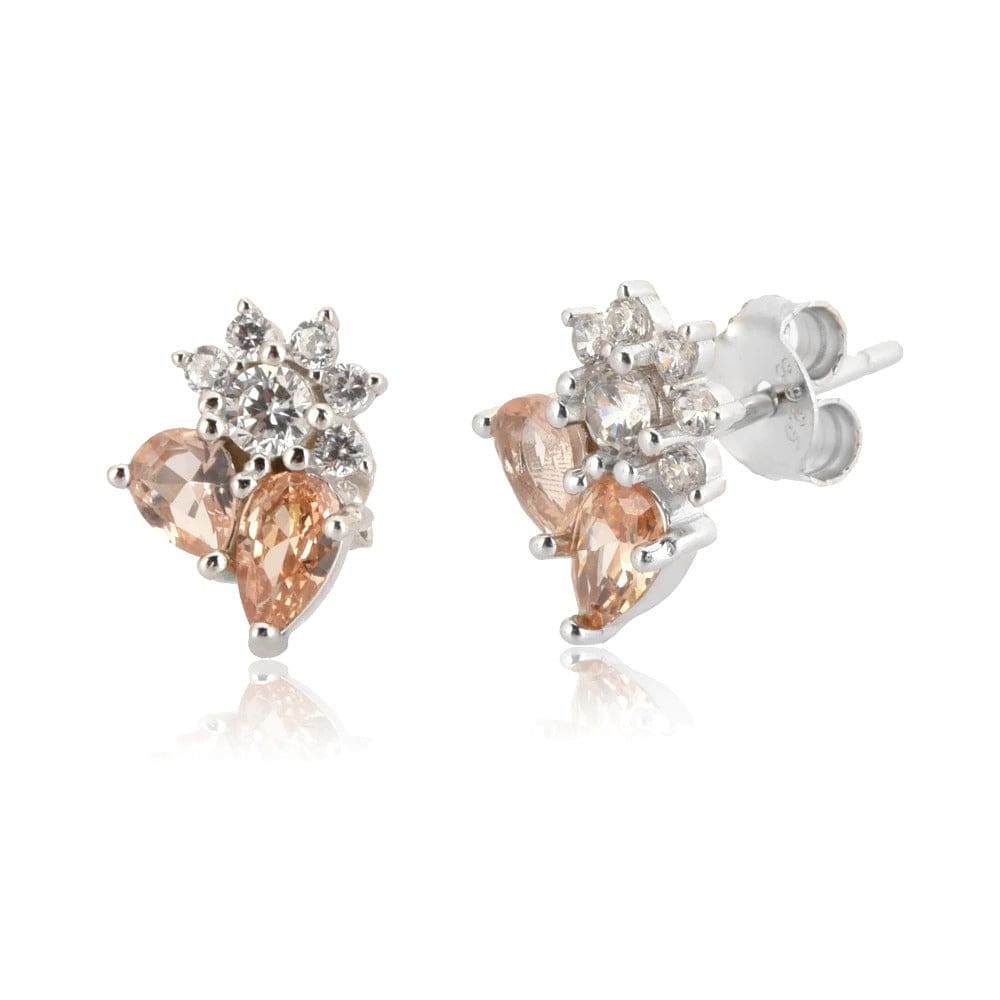 melomelo Silver / Champagne Multi stone cluster earrings