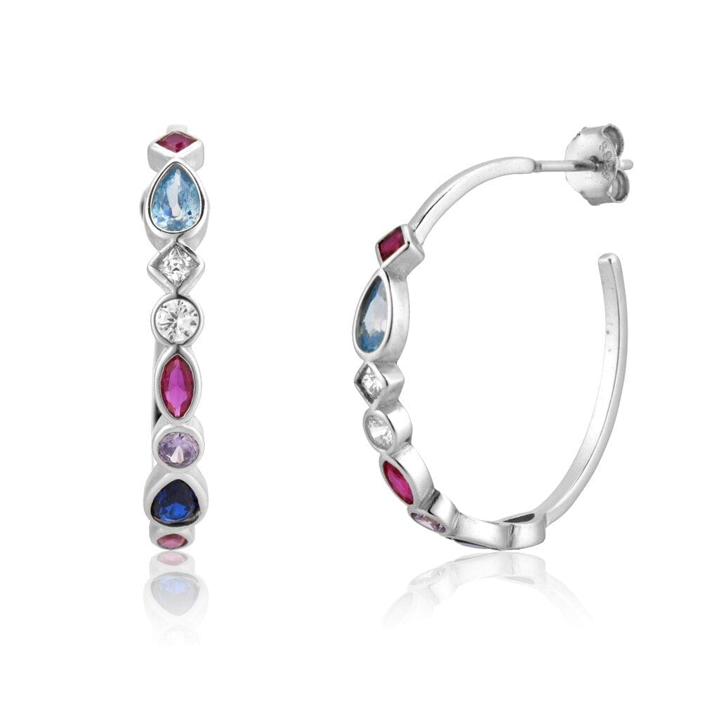 melomelo Silver Edingburgh - Multi Crystal 25mm Hoops