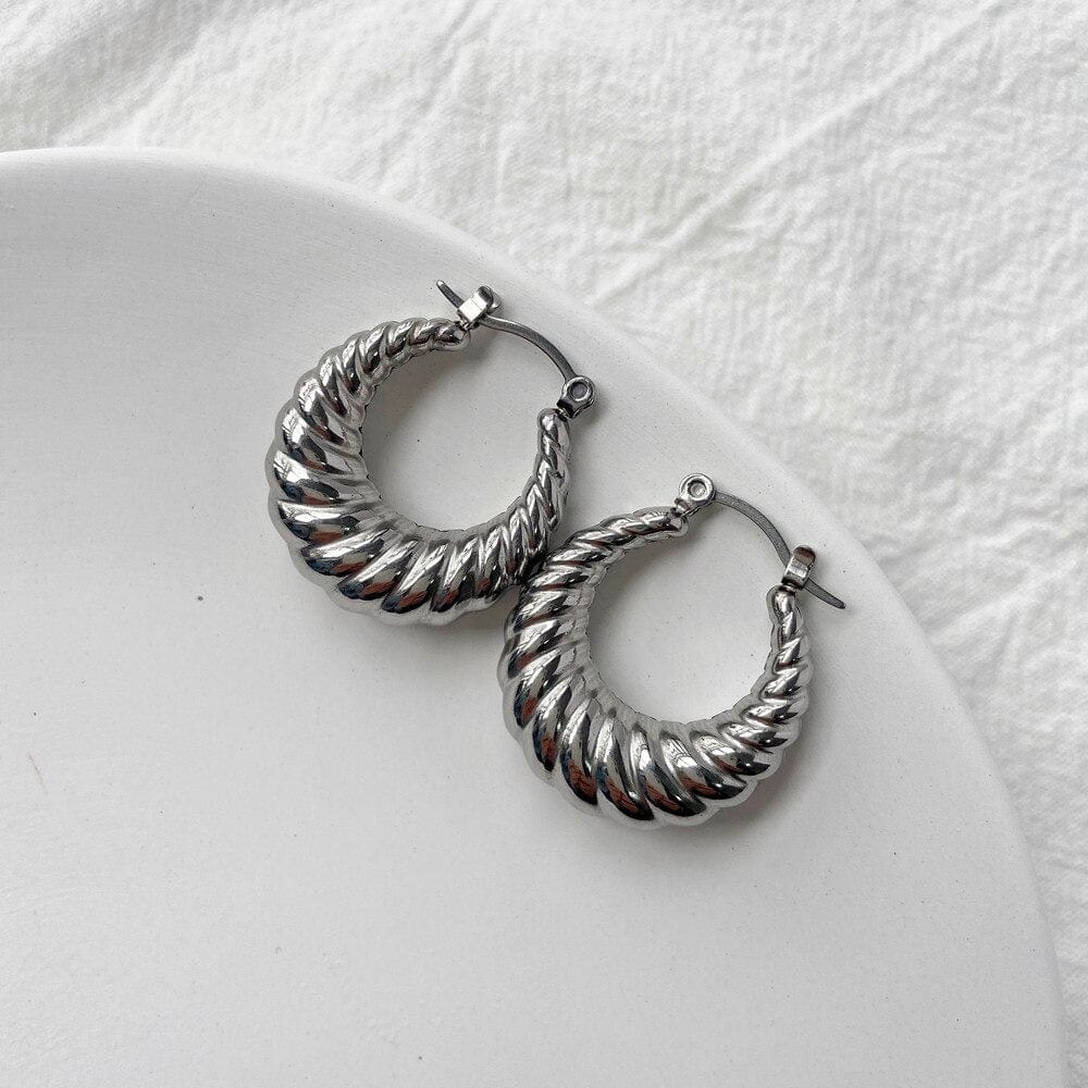 melomelo Silver Juliette  - Twisted Croissant Creole Earrings