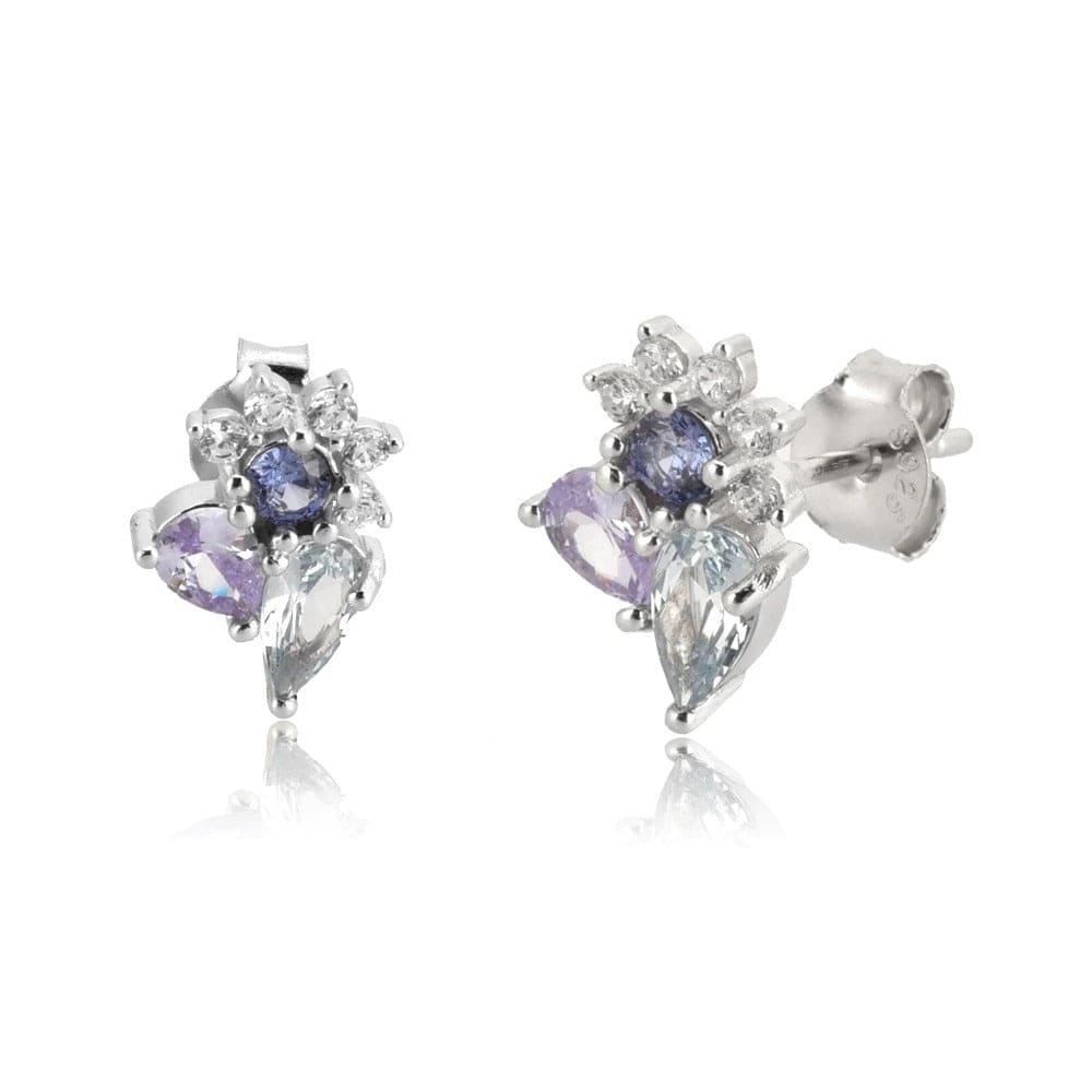 melomelo Silver / Ocean Blue Multi stone cluster earrings