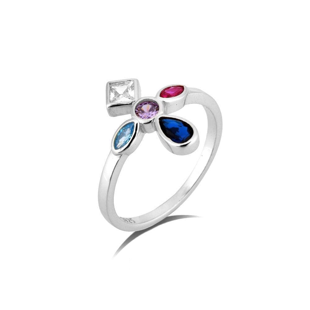 melomelo Silver / US 6 Edingburgh - Cross Bezel Crystal Ring in Rainbow