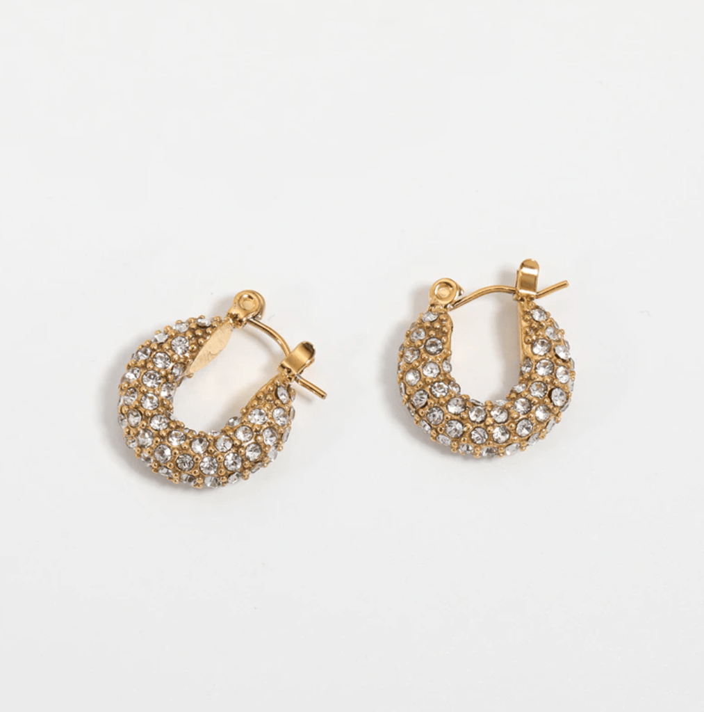 melomelo Small Hoops 16mm / Gold Brooklyn - Crystal Paved Hoops 2 Sizes