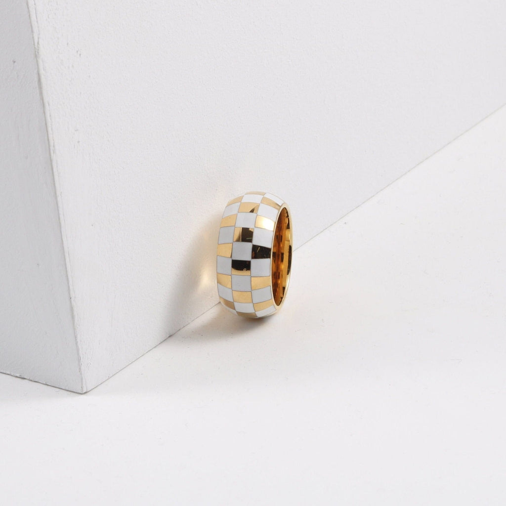 melomelo Sofia - White & Gold Karo Dome Ring