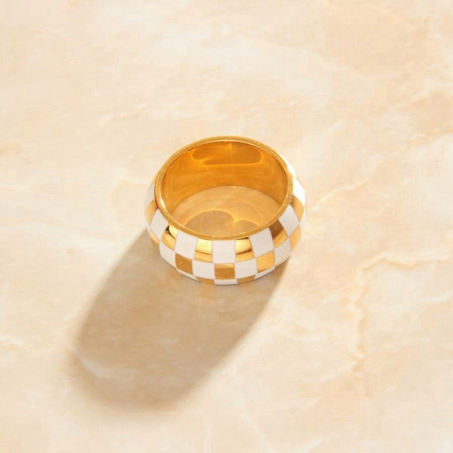 melomelo Sofia - White & Gold Karo Dome Ring