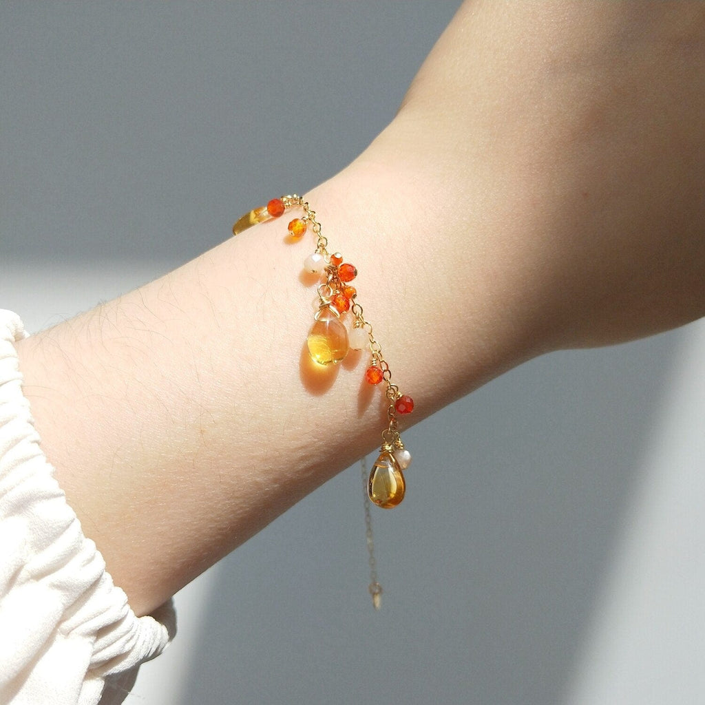 melomelo Sunburst Citrin, Agate & Sundstone Charm Bracelet