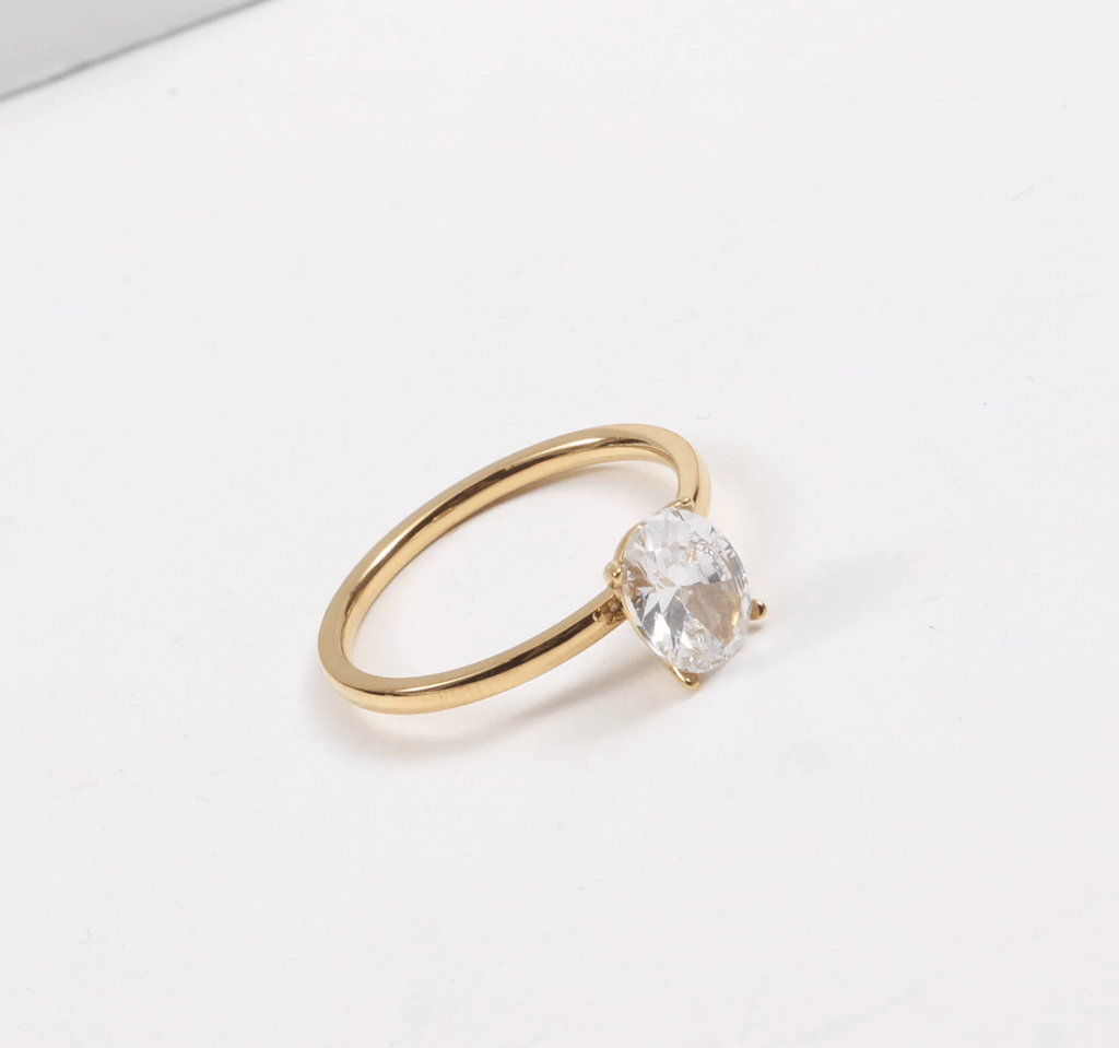 melomelo Tabby - Solitaire Anniversary Crystal Gold Ring