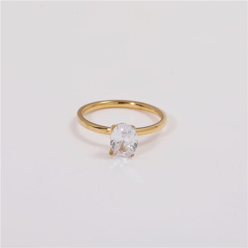 melomelo Tabby - Solitaire Anniversary Crystal Gold Ring