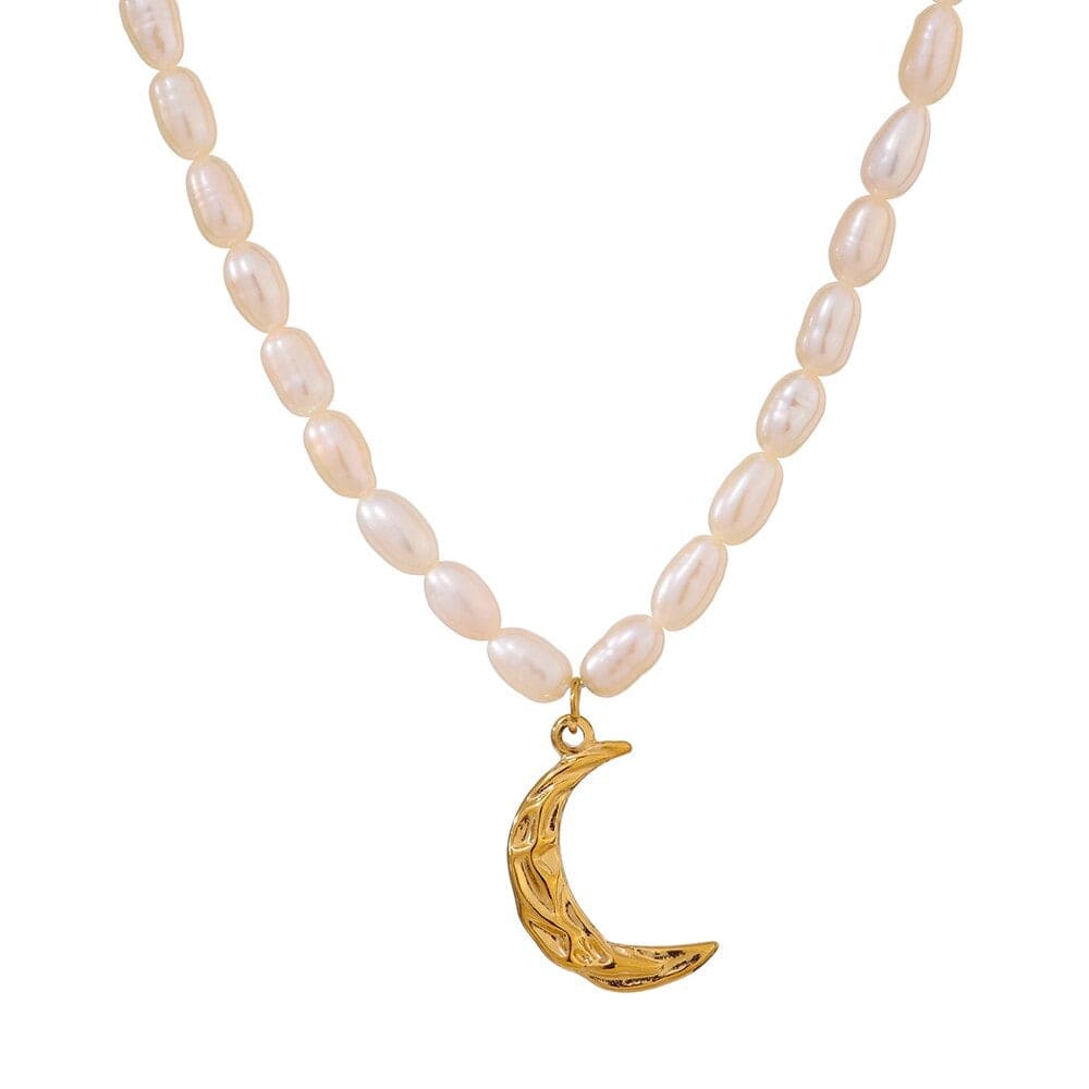 melomelo Taletha - Crescent Gold Moon Natural Pearl Charm Necklace