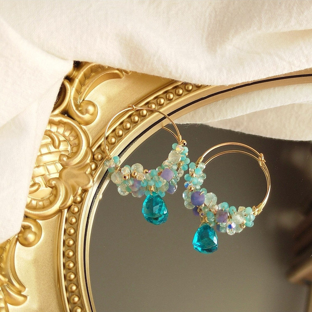 melomelo Tanzanite Amazonite & Aquamarine Dangle Hoop Earrings