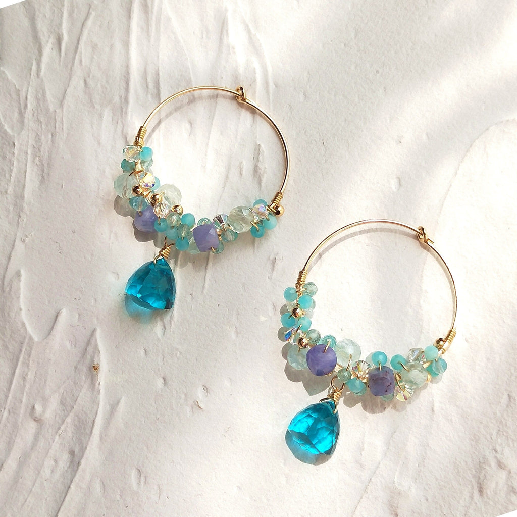 melomelo Tanzanite Amazonite & Aquamarine Dangle Hoop Earrings