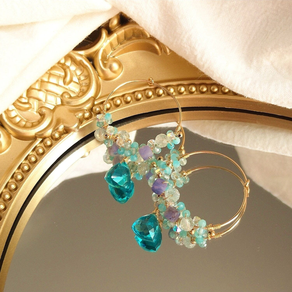 melomelo Tanzanite Amazonite & Aquamarine Dangle Hoop Earrings