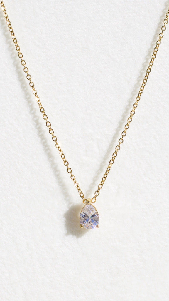 melomelo Teardrop Abboid - Single Crystal Drop Gold Chain Necklace