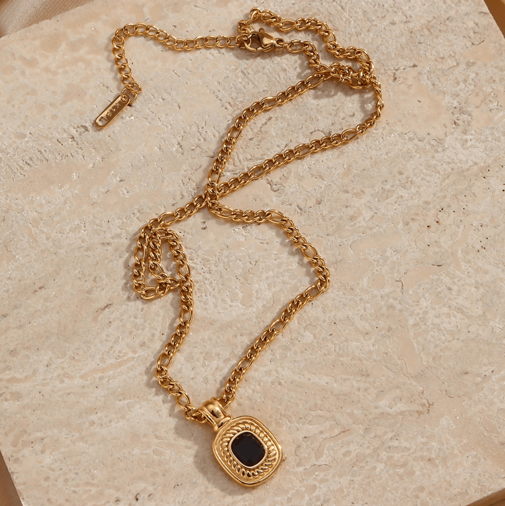 melomelo Teoma - Black Crystal Vintage Box Chain Necklace