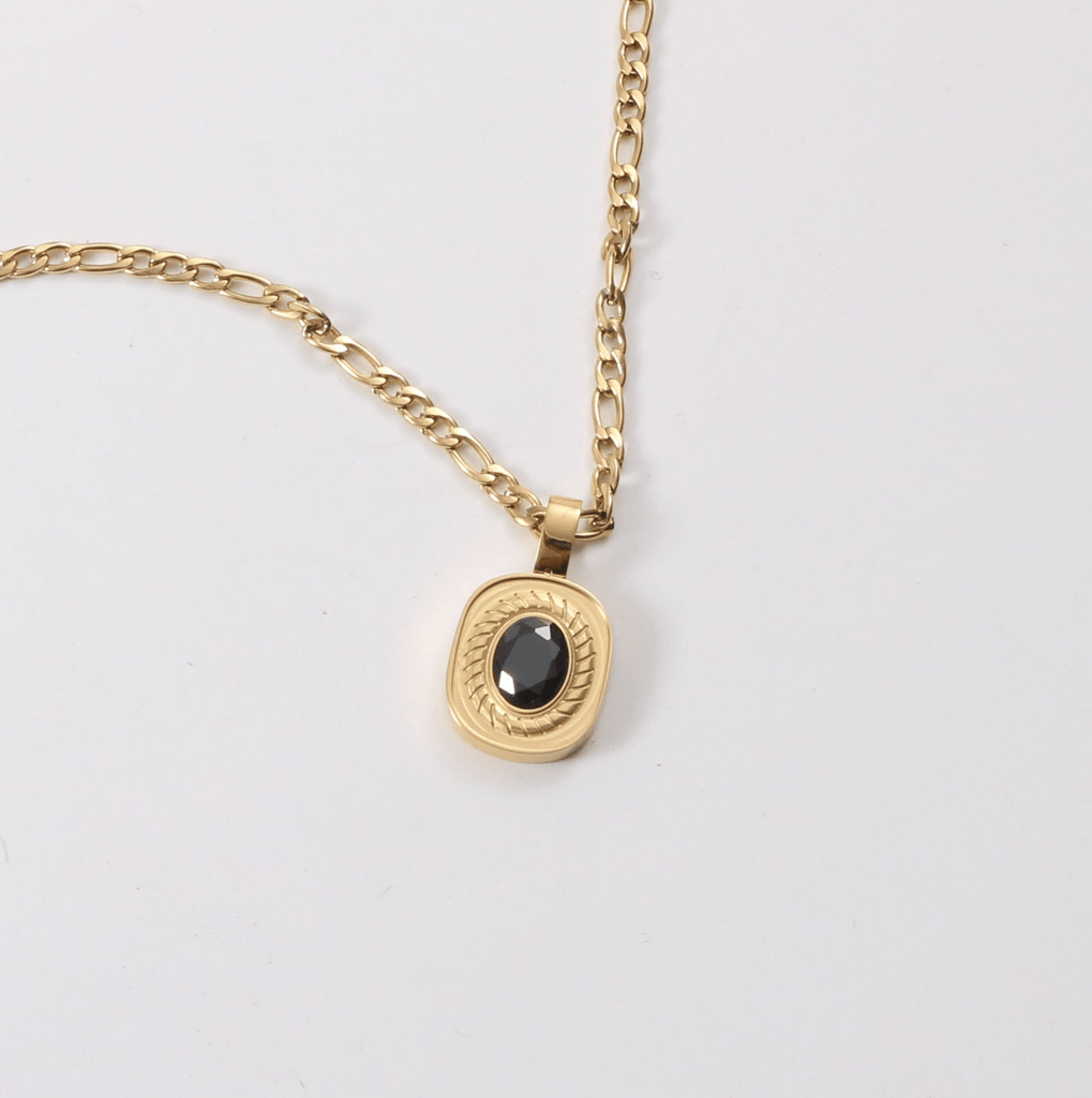 melomelo Teoma - Black Crystal Vintage Box Chain Necklace