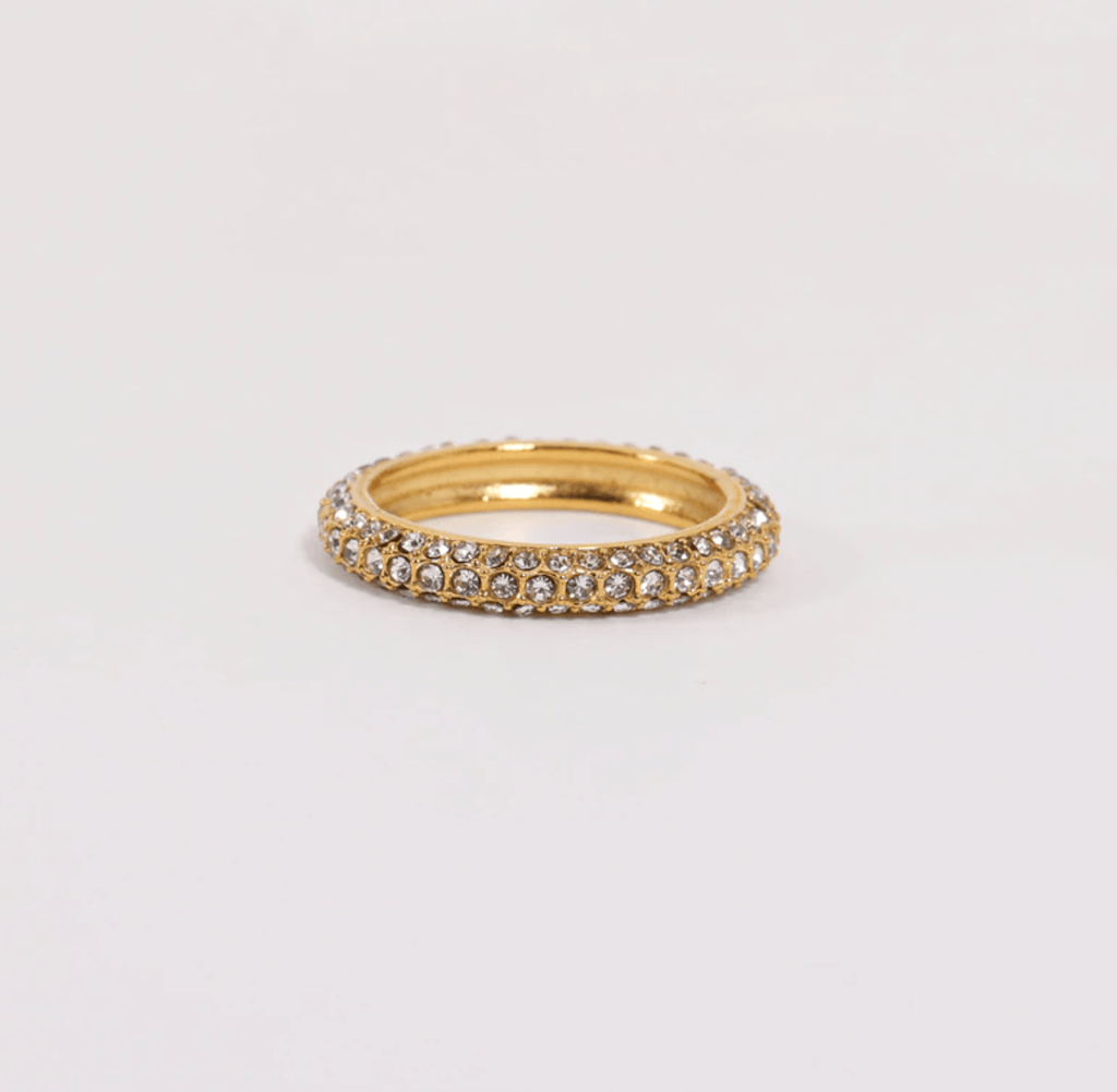 melomelo US 6 / Clear Catania - Crystal Pavé Gold Band Rings