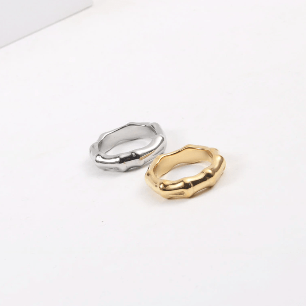 melomelo US 6 / Gold Bamboo Buckle Ring