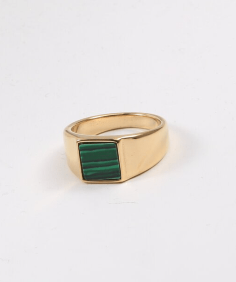 melomelo US 6 / Malachite Lily - Square Malachite Signet Enamel Ring