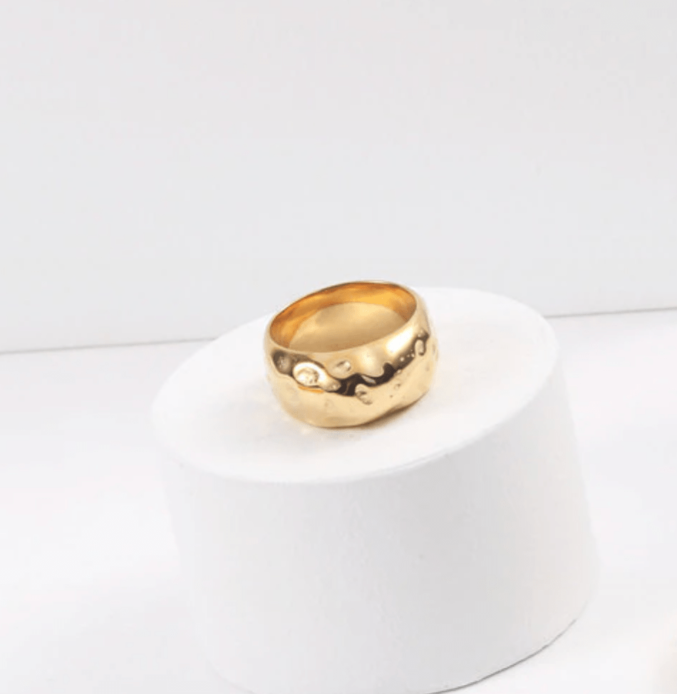 melomelo US 6 / Plain Ring Gold Foil Band & Pearl Ring