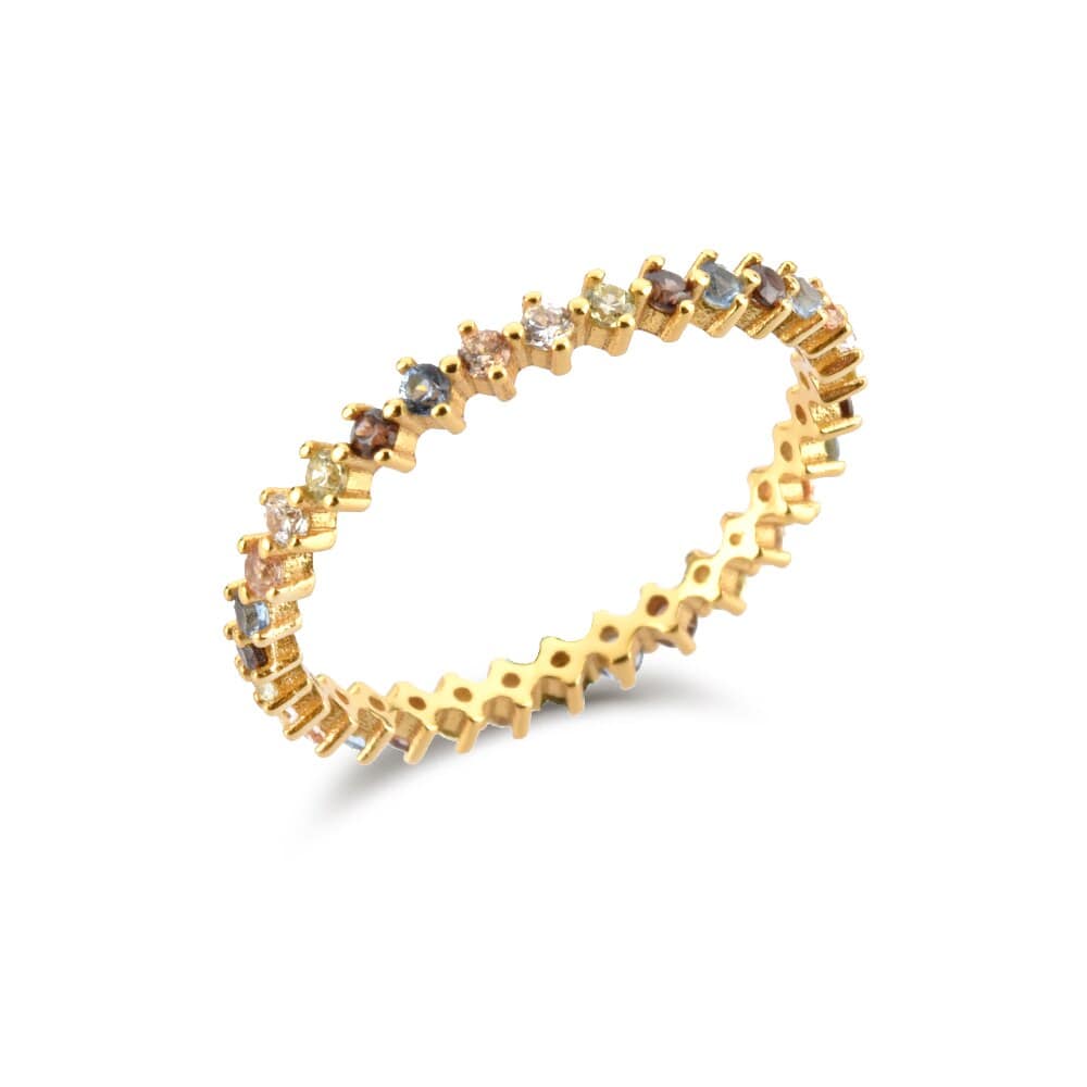 melomelo US 6 / Rainbow - Eternity Danya - Rainbow Hammered Gold & Eternity Ring Band