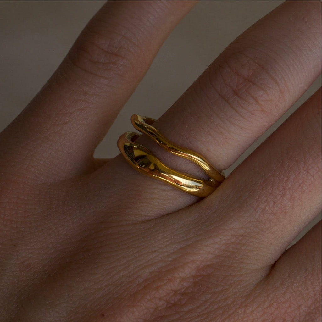 melomelo US 6 Shantina - Double Layer Wave Gold Stacking Ring