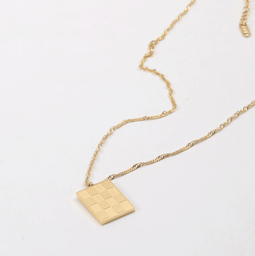 melomelo Zeno - Checkerboard Gold Pendant Necklace