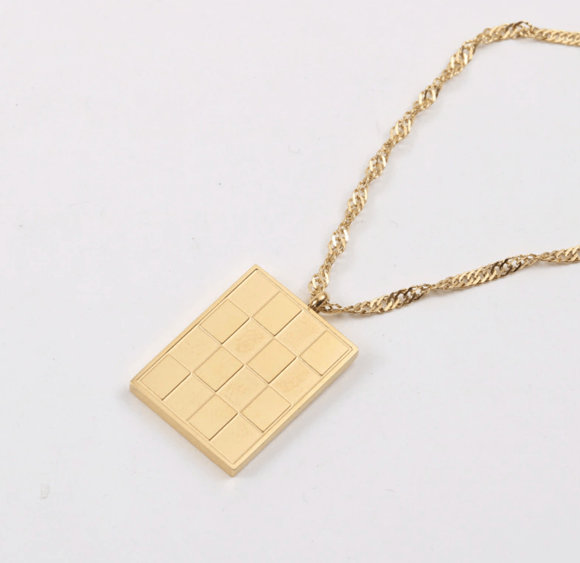 Zeno - Checkerboard Gold Pendant Necklace – melomelo