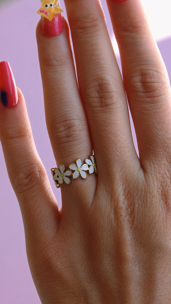 melomelo Emma - Emaille Gold Flower Ring