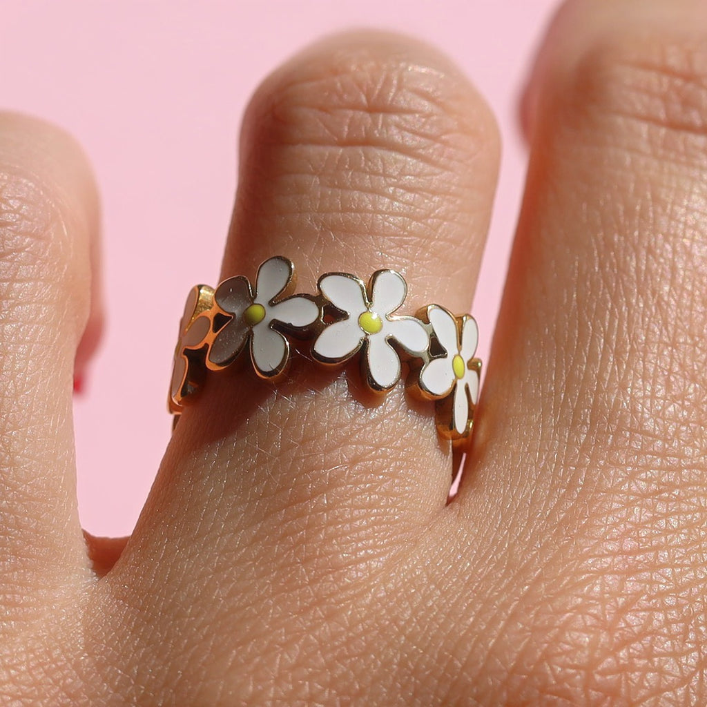 melomelo Emma - Emaille Gold Flower Ring